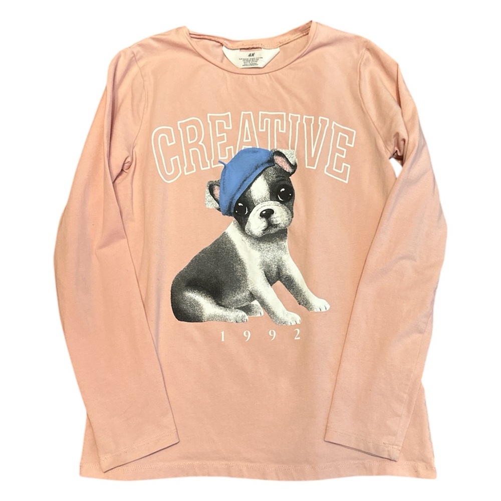 Girls Cotton Tee with Cute Puppy Graphic and word CREATIVE